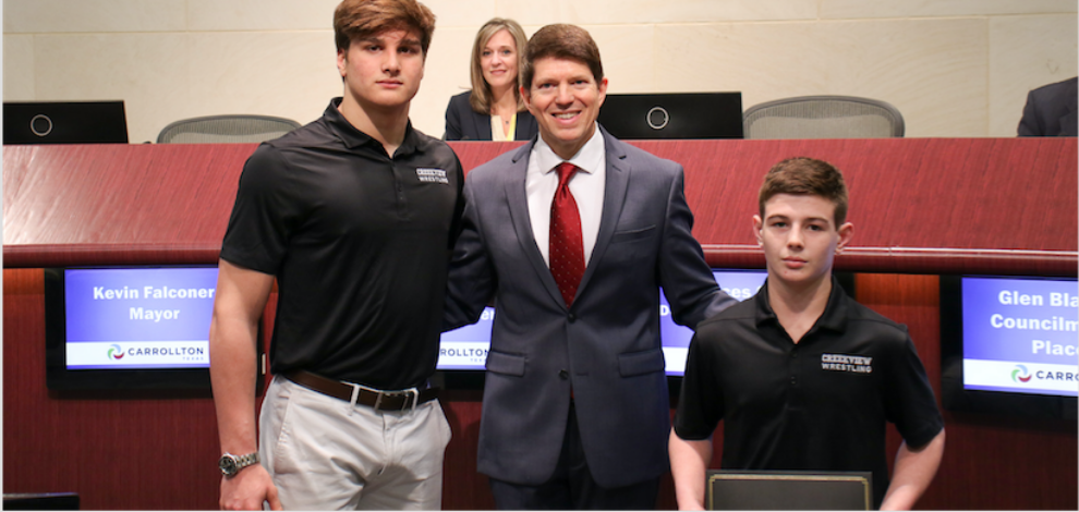 Creekview UIL State Champions Conrad Hendriksen and Mason Ding honored by the Mayor of the City of Carrollton