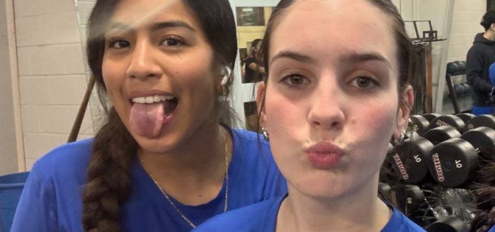 Vivian and Aileen fooling around at Wylie